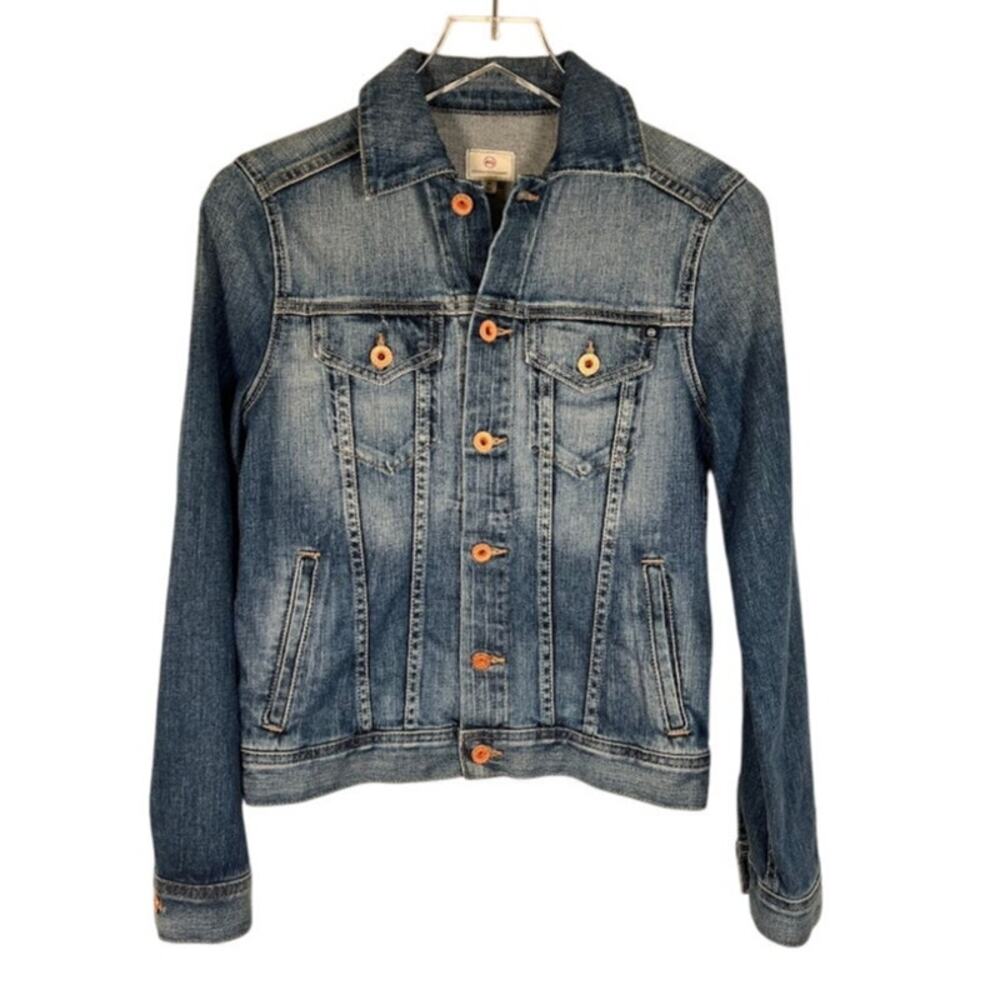 AG Adriano Goldschmied Women's Denim Trucker Jacket XS Medium Wash Cotton Blend
